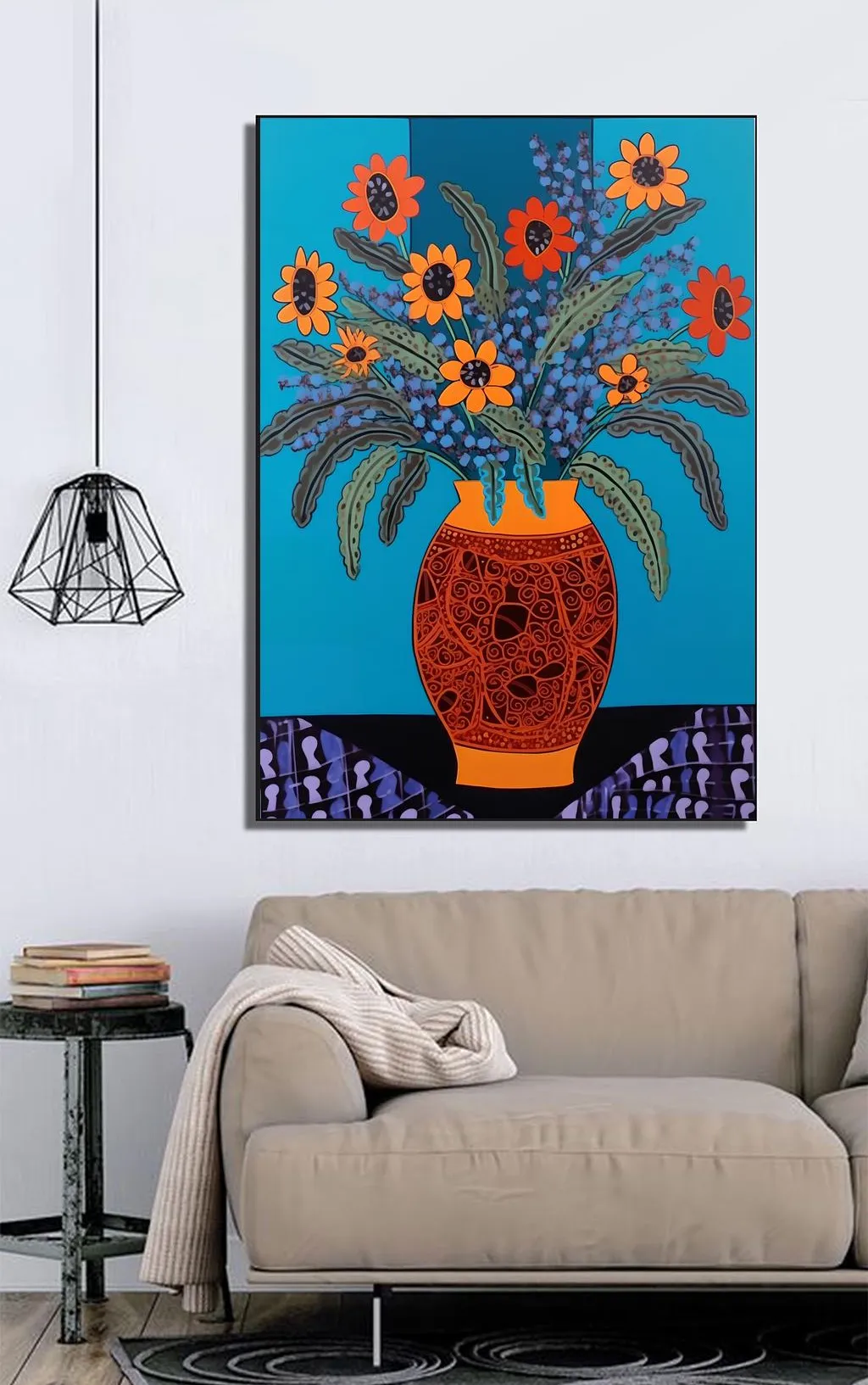 Turuncu Vazoda Modern Çiçekler