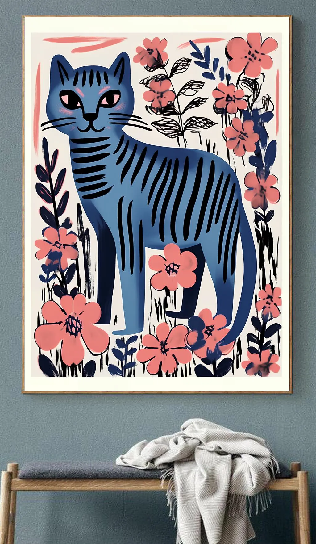 Pembe Çiçekler Arasındaki Mavi Kedi