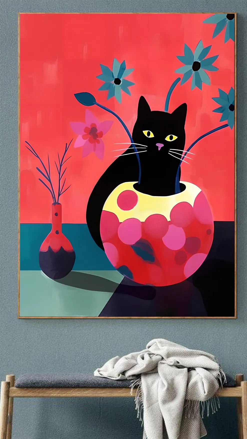 Pembe Vazoda Siyah Kedi