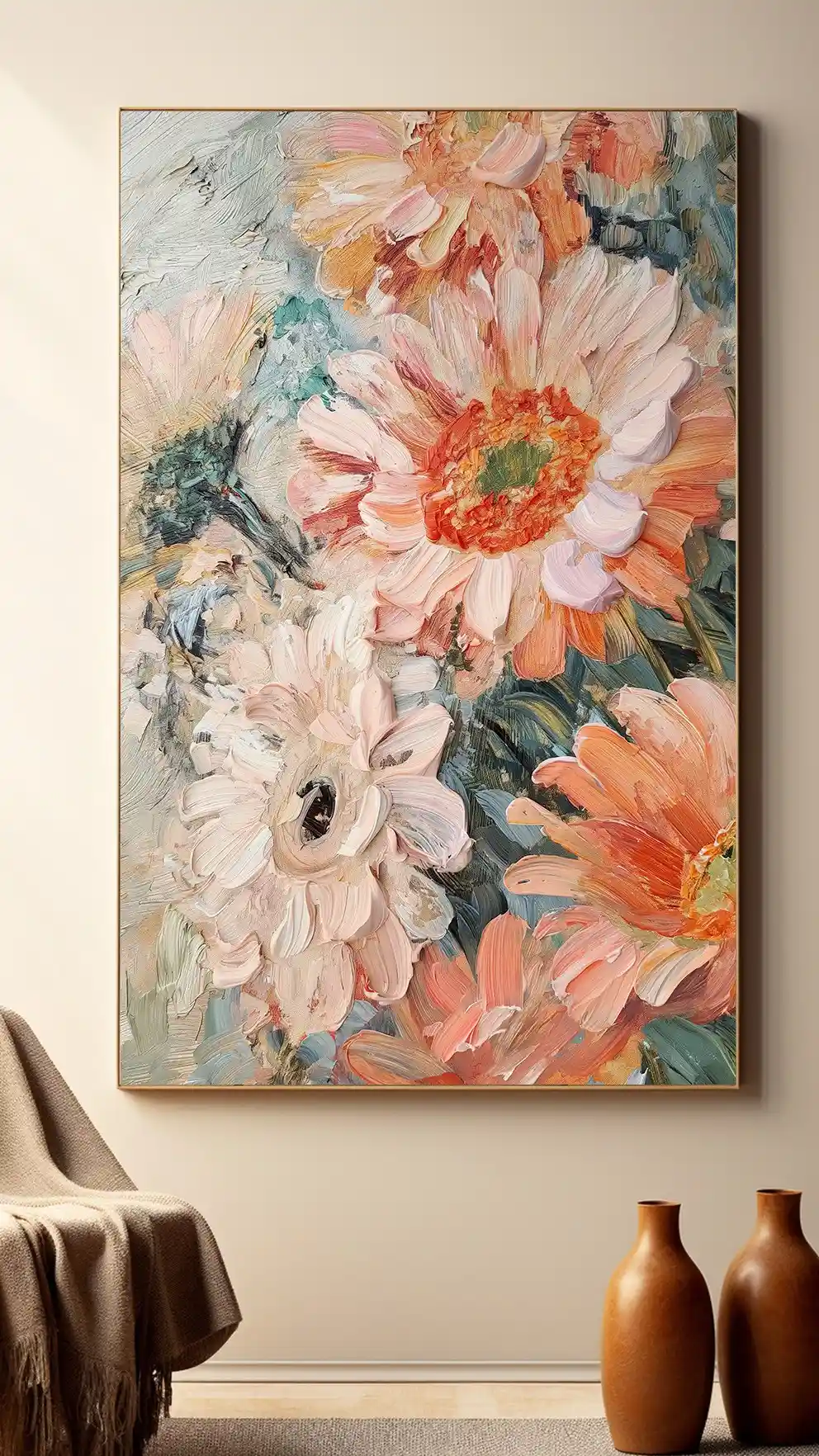 Pastel Tonlarda Yağlı Boya Dokulu Bahar Çiçekleri