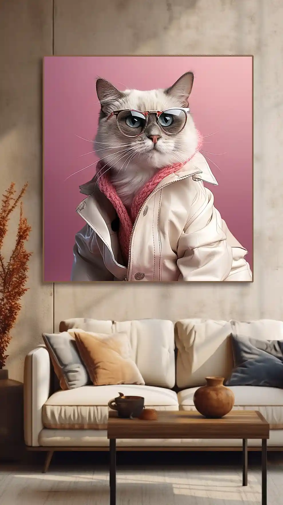 Pembe Fon Önünde Şık ve Mağrur Kedi