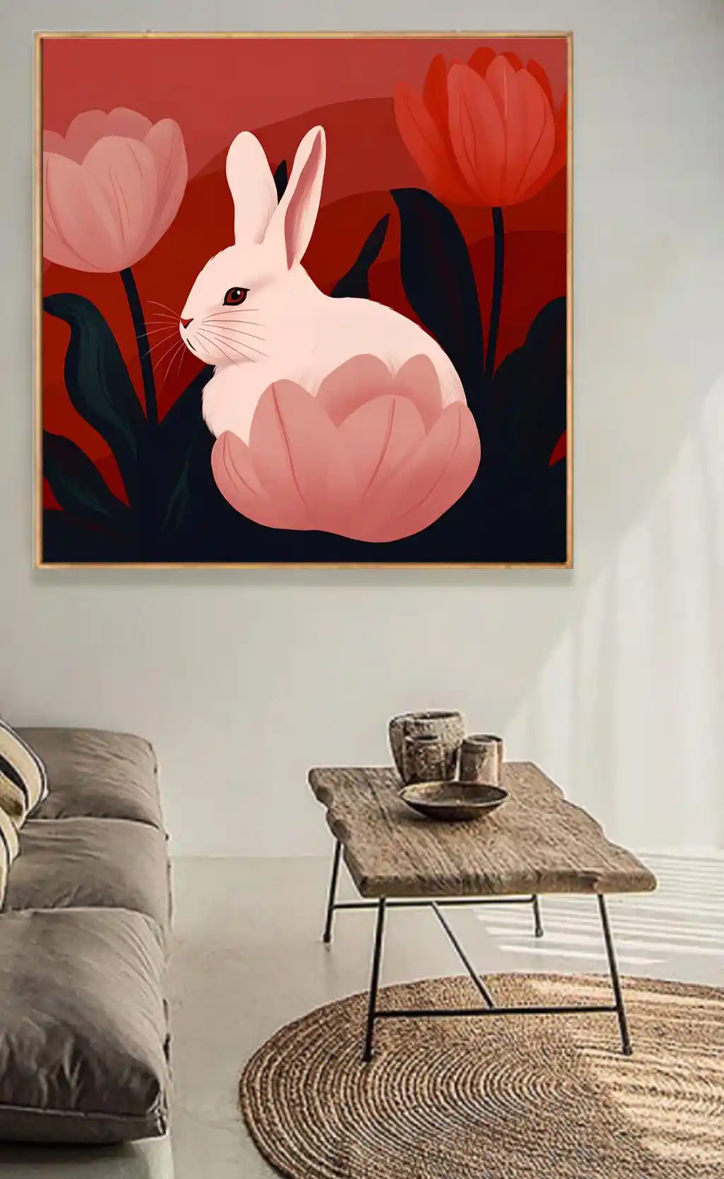 Kırmızı Bahçede Pembe Tavşan