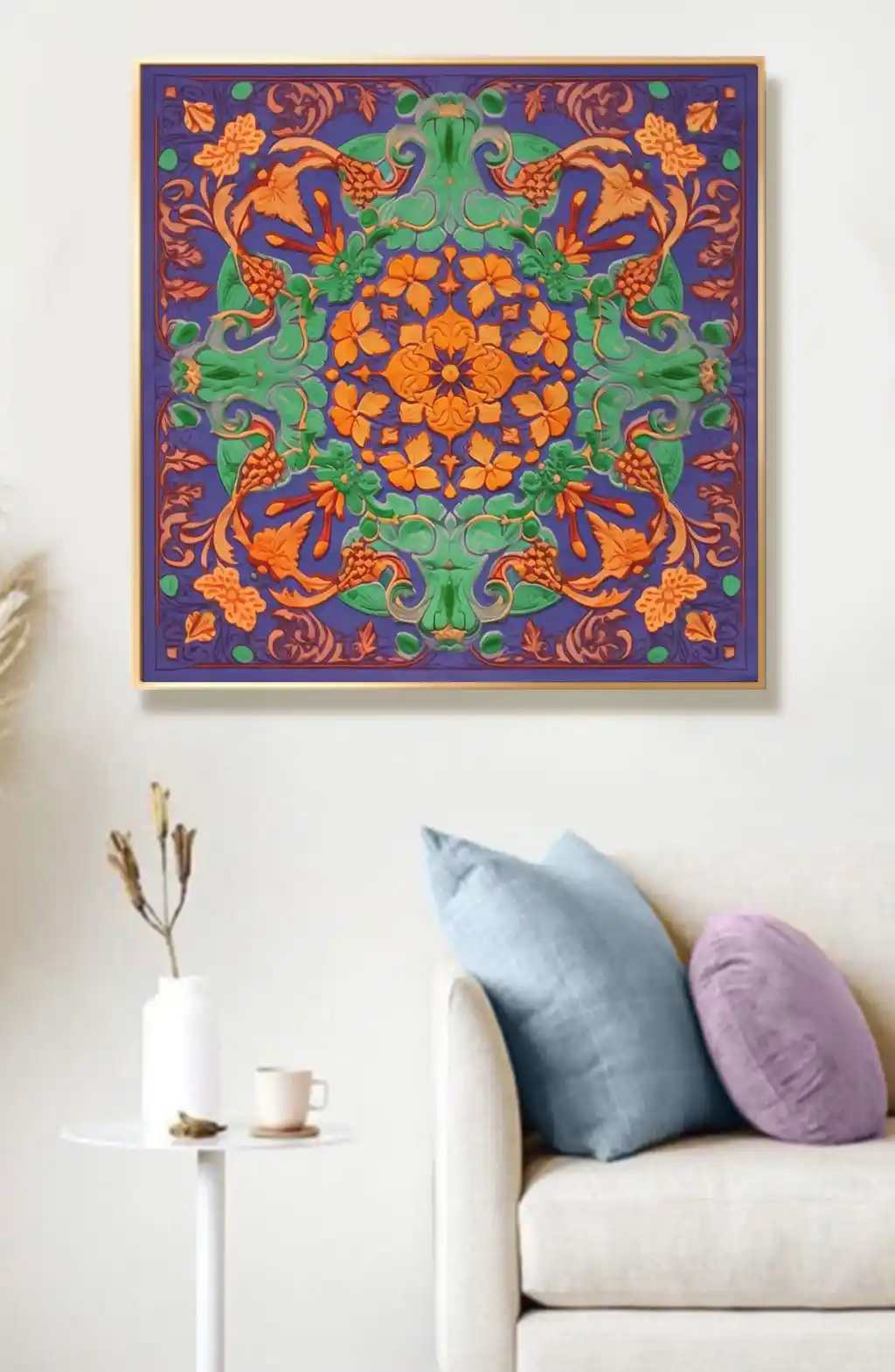 Mor Atlas Üzerine Turuncu Motifler