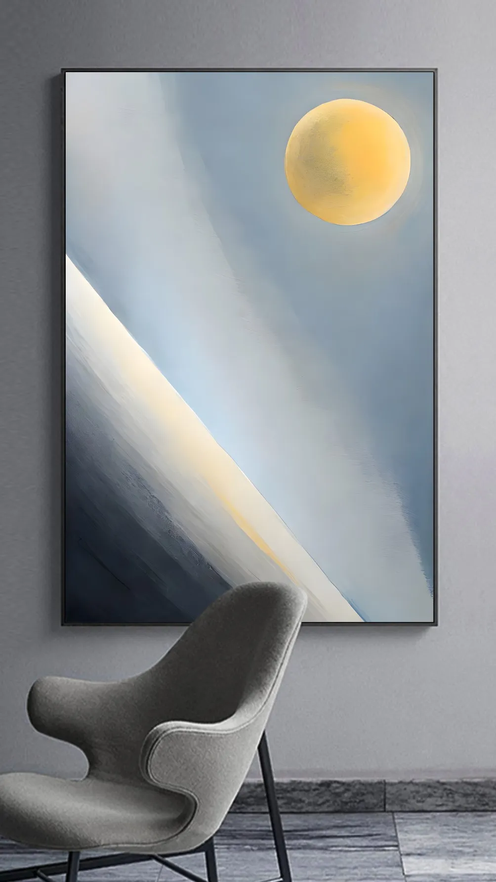 Minimalist Sarı Ay ve Çapraz Işık Hüzmesi