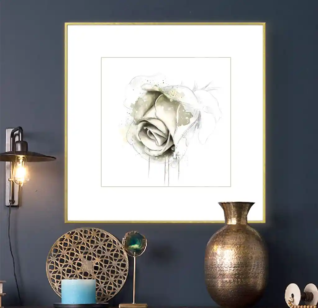 Beyaz Arka Planda Tek Bir Gülün Minimalist ve Sanatsal Çizgileri