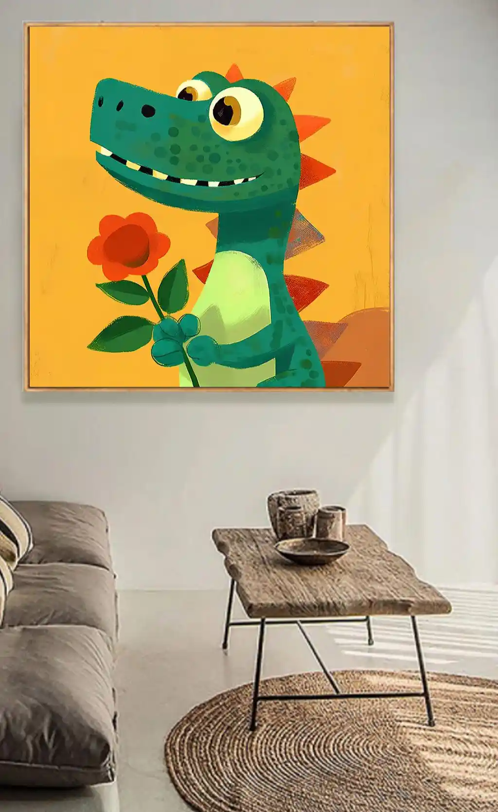 Çiçek Tutan Çizgi Dinozor