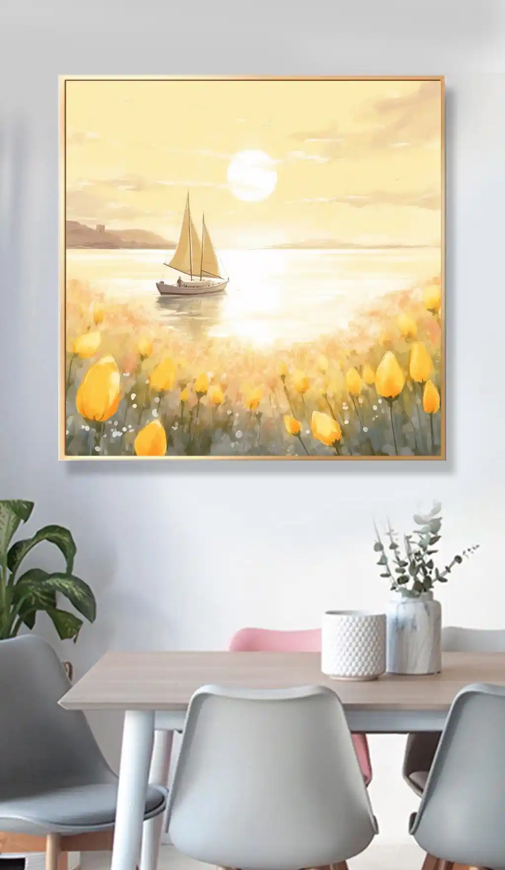 Sarı Lale Bahçesinde Yelkenli