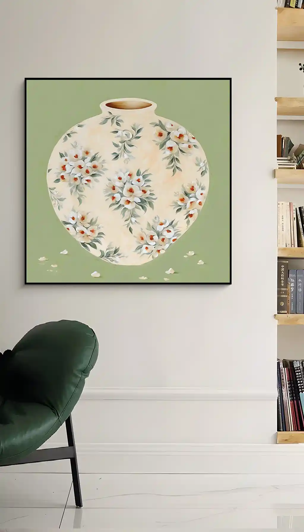 Yeşil Arka Planda Çiçekli Vazo