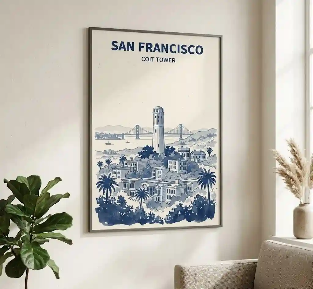 United States, SAN FRANCISCO COIT TOWER, Tepelerin Üzerinde Yükselen Nostaljik Bir Siluet