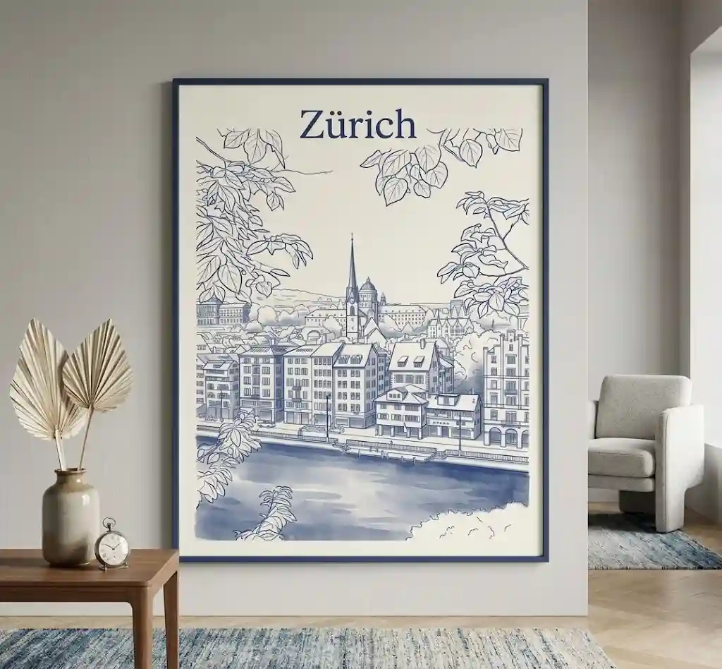 Switzerland, Zürich, Nehir kıyısında dingin bir gün