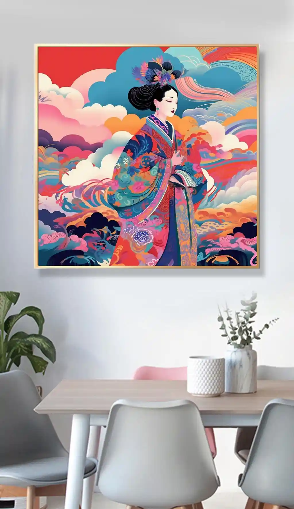 Renkli Bulutlar Arasında süzülen Geisha Zarafeti