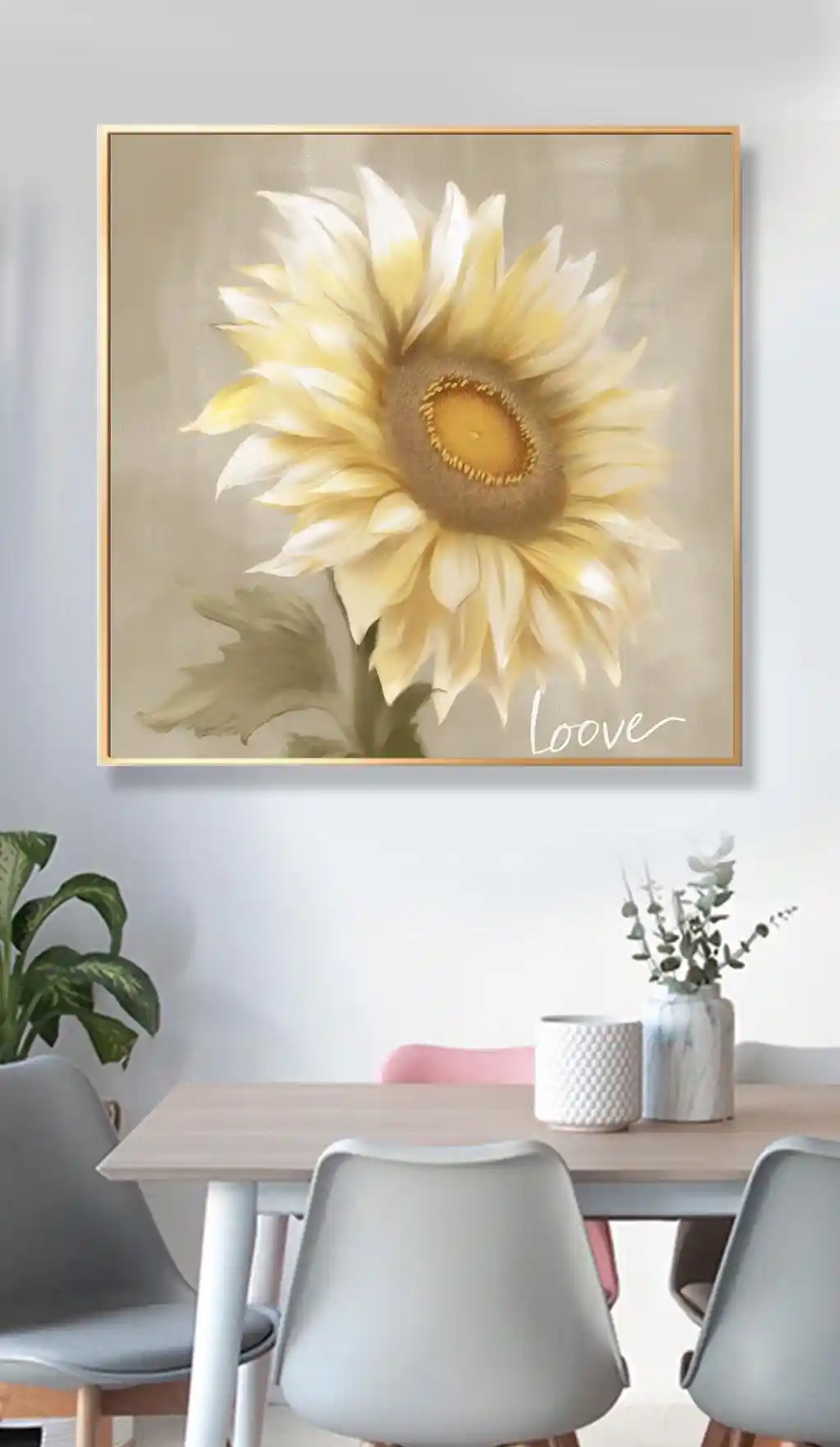 Pastel Tonlarda Love Yazılı Ayçiçeği