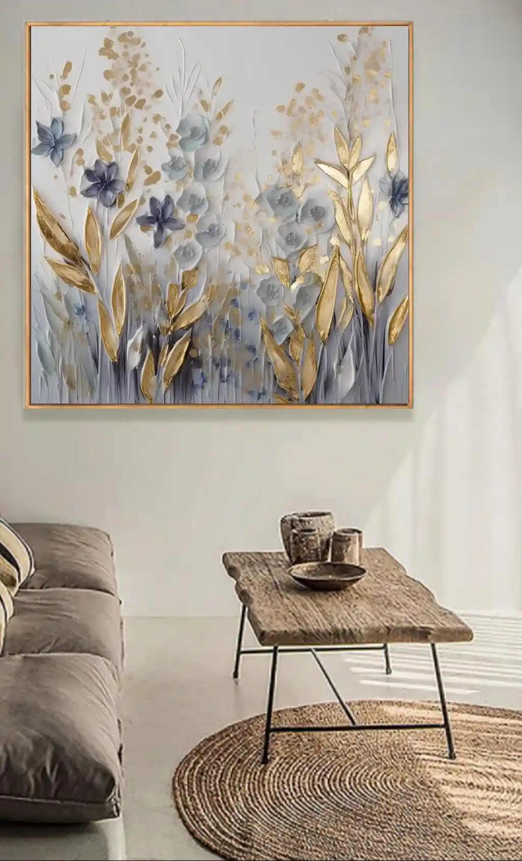 Altın ve Gri Tonlu Modern Floral Kompozisyon