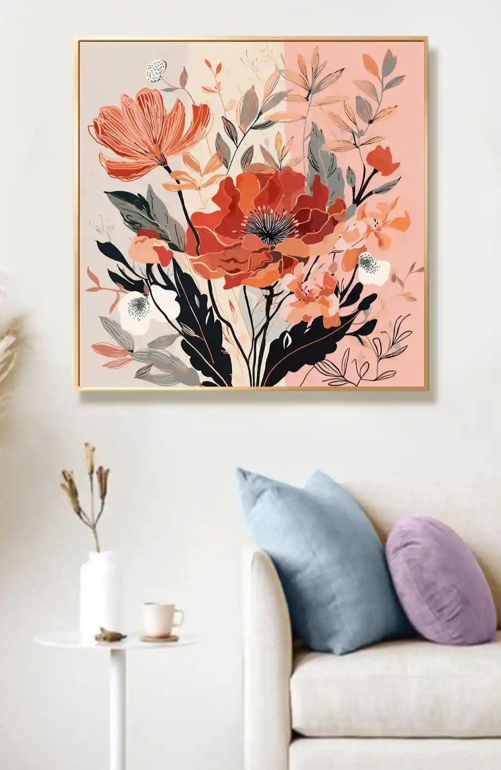 Turuncu ve Pembe Tonlarda Modern Floral İllüstrasyon